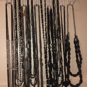 Long black with silver necklaces